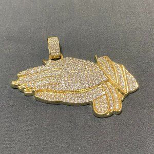 Gold Tone and Cubic Zirconia Praying Hands Pendant